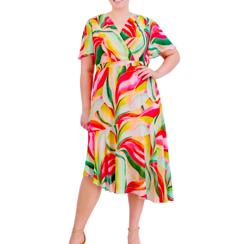 Jessica Howard Asymmetrical Flutter Sleeve Dress